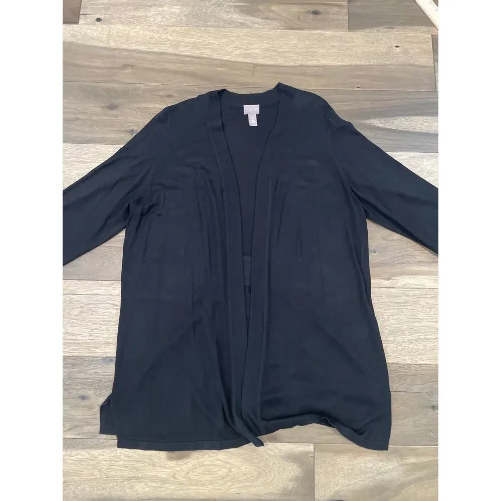 Chico’s Black Wrap Cardigan Size 3 (XL) Lightweight Soft Drape Open Front